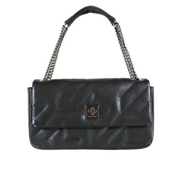Anine Bing Black Quilted Houndstooth Chainlink Rectangle Shoulder Bag NEW Flap - Picture 1 of 7